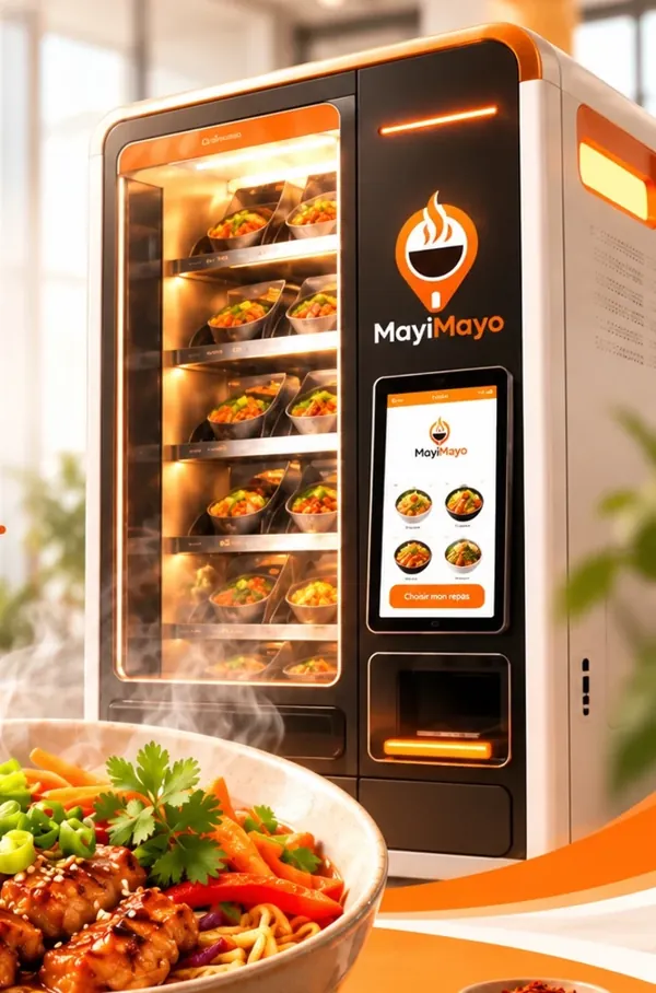 Distributeur automatique MayiMayo imaginé dans la direction artistique de la marque